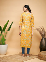 Thumbnail for InWeave Women's Yellow Foil Print Gota Straight Kurta - Distacart