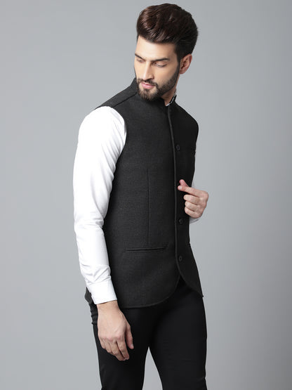 Even Apparels Men's Black Pure Wool Nehru Jacket - Distacart