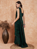 Thumbnail for InWeave Women's Dark Green Black Gota Skirt Saree - Distacart