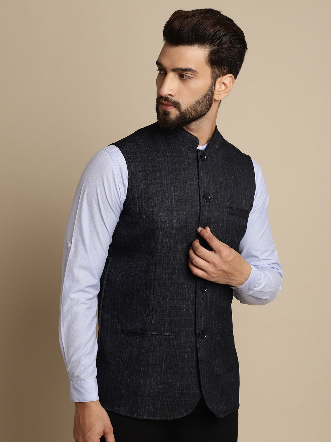 Even Apparels Men's Blue Mandarin Collar Waistcoat - Distacart