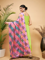 Thumbnail for InWeave Women's Lime Green Strappy Set W Square Bandhani Print Silk Dupatta - Distacart