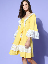 Thumbnail for InWeave Women's Yellow Lacy Short Dress - Distacart