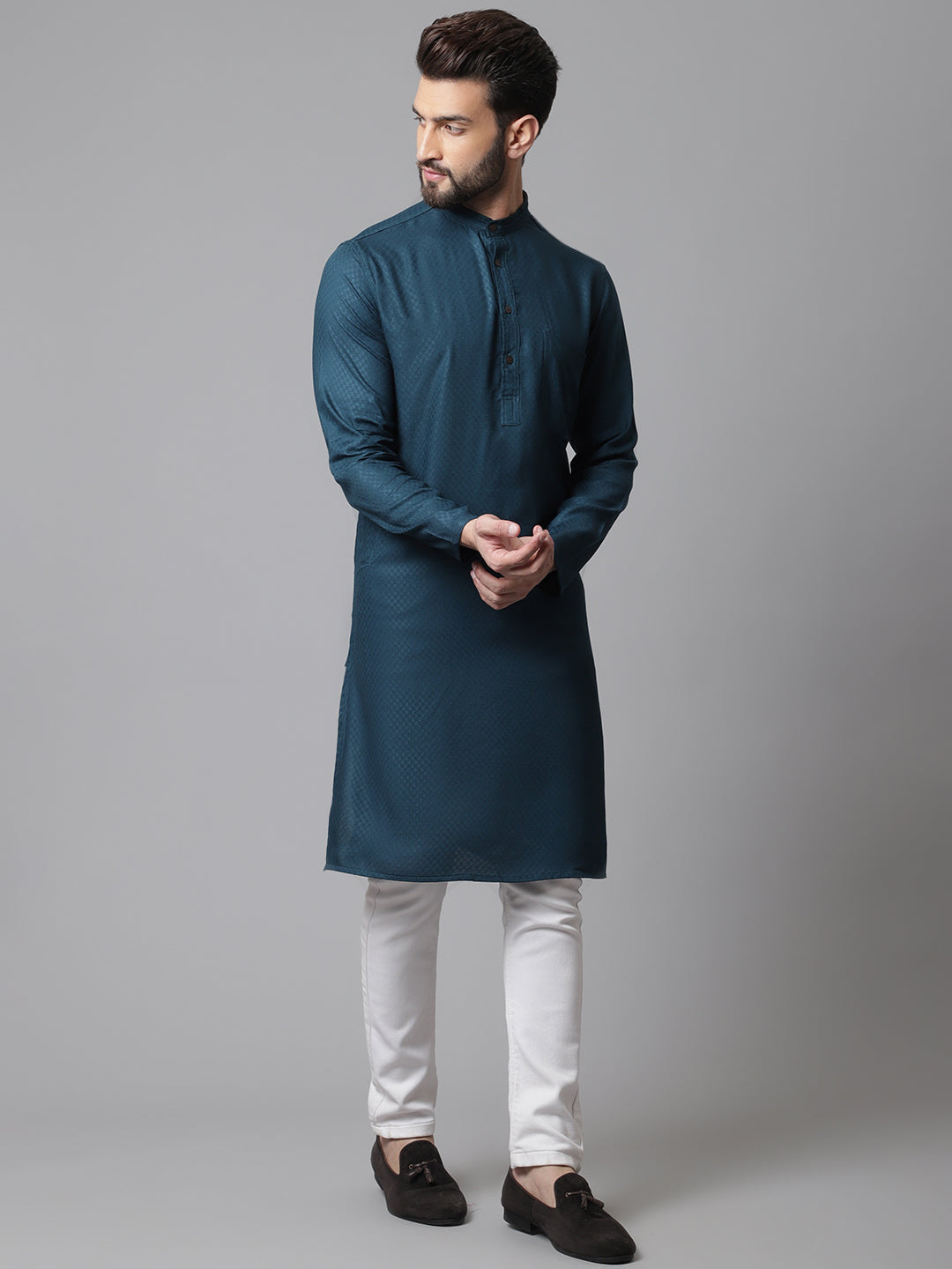 Even Apparels Green Kurta With Band Collar - Distacart