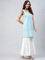 Thumbnail for InWeave Women's Sky Blue Sweetheart Neckline Kurta - Distacart