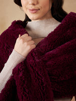 Thumbnail for InWeave Women's Burgundy Long Faux Fur Cape - Distacart