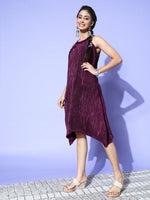 Thumbnail for InWeave Women's Wine Pleated Dress - Distacart