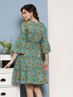 Thumbnail for InWeave Women's Blue Mustard Print Short Dress - Distacart