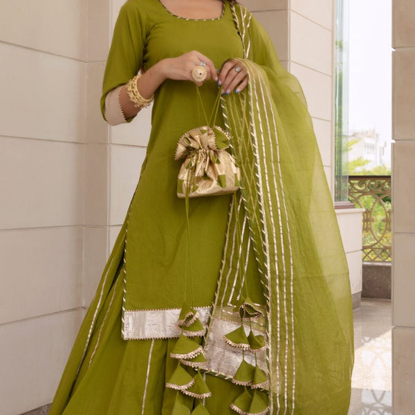 Pomcha Jaipur Falguni Green Long Kurta Skirt Set - Distacart