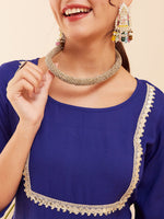 Thumbnail for InWeave Women's Blue Round Neck Square Gota Work Kurta Pant Set - Distacart