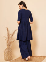 Thumbnail for InWeave Women's Royal Blue Chikankari Kurta Set With Sharara - Distacart