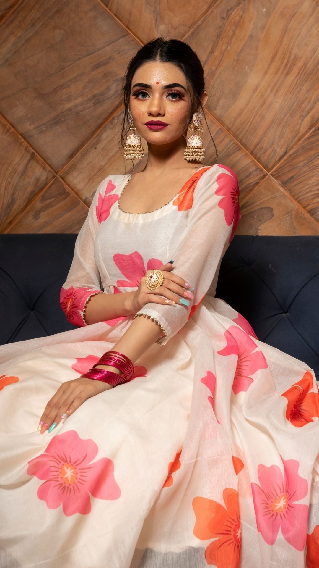 Pomcha Jaipur Carnation Off White Anarkali Set - Distacart