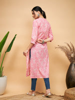 Thumbnail for InWeave Women's Light Pink Floral Print Straight Angrakha Gota Kurta - Distacart