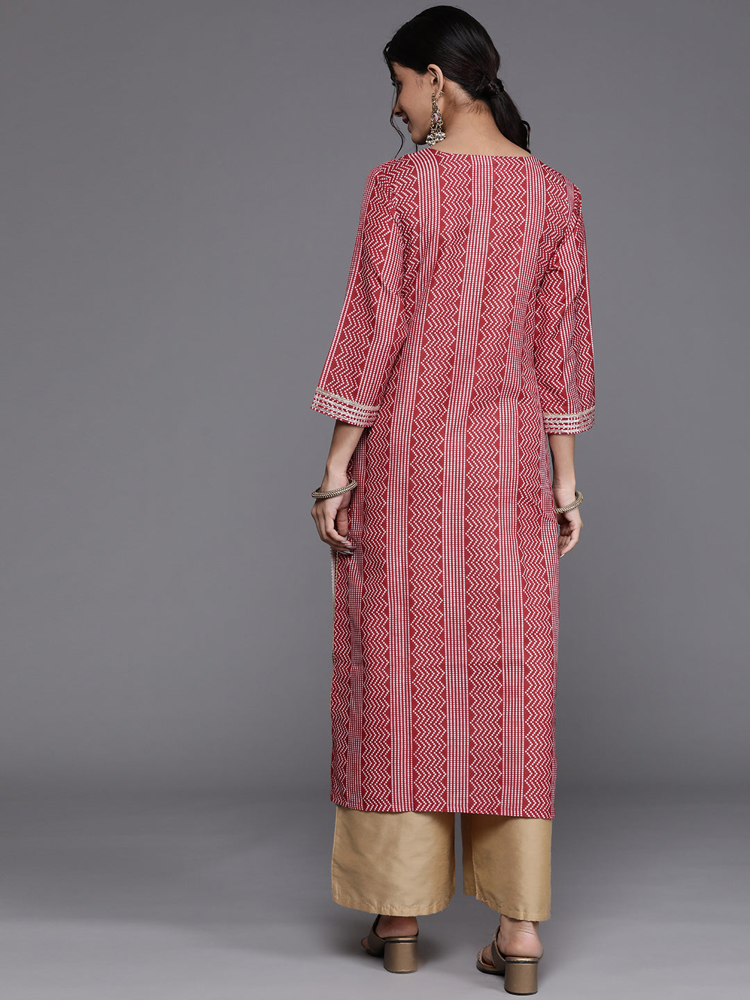 Varanga Women Red & Beige Bandhani Printed Indie Prints Kurta - Distacart
