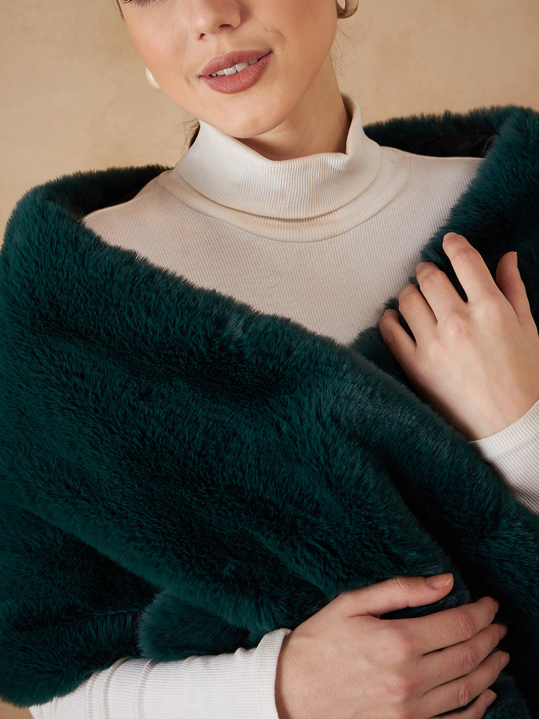 InWeave Women's Dark Teal Long Faux Fur Cape - Distacart