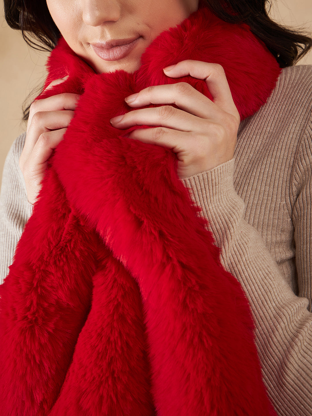 InWeave Women's Cherry Red Faux Fur Neck Warmer - Distacart