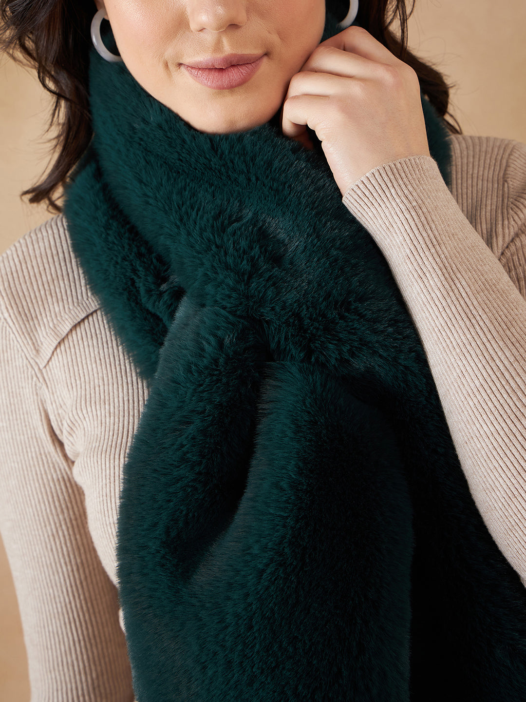 InWeave Women's Dark Teal Faux Fur Neck Warmer - Distacart