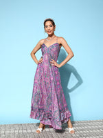 Thumbnail for InWeave Women's Pink Paisley Print Back Detail Long Dress - Distacart
