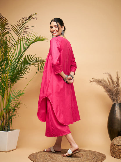 InWeave Women's Fuchsia Flared Kurta Palazzo Set - Distacart
