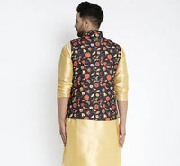 Thumbnail for Kalyum Men's Black & Multi Printed Nehru Jacket - Distacart