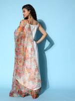 Thumbnail for InWeave Women's White Strappy Orgranza Border Kurta Set With Dupatta - Distacart