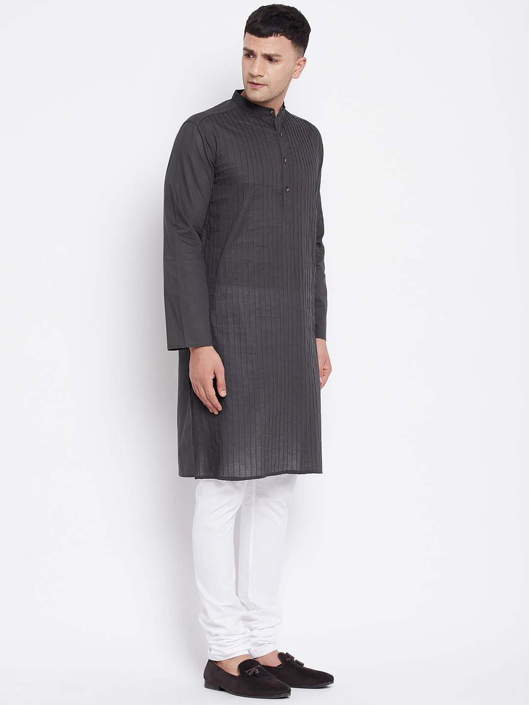 Even Apparels Grey Pure Cotton Kurta With Band Collar - Distacart