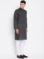 Thumbnail for Even Apparels Grey Pure Cotton Kurta With Band Collar - Distacart