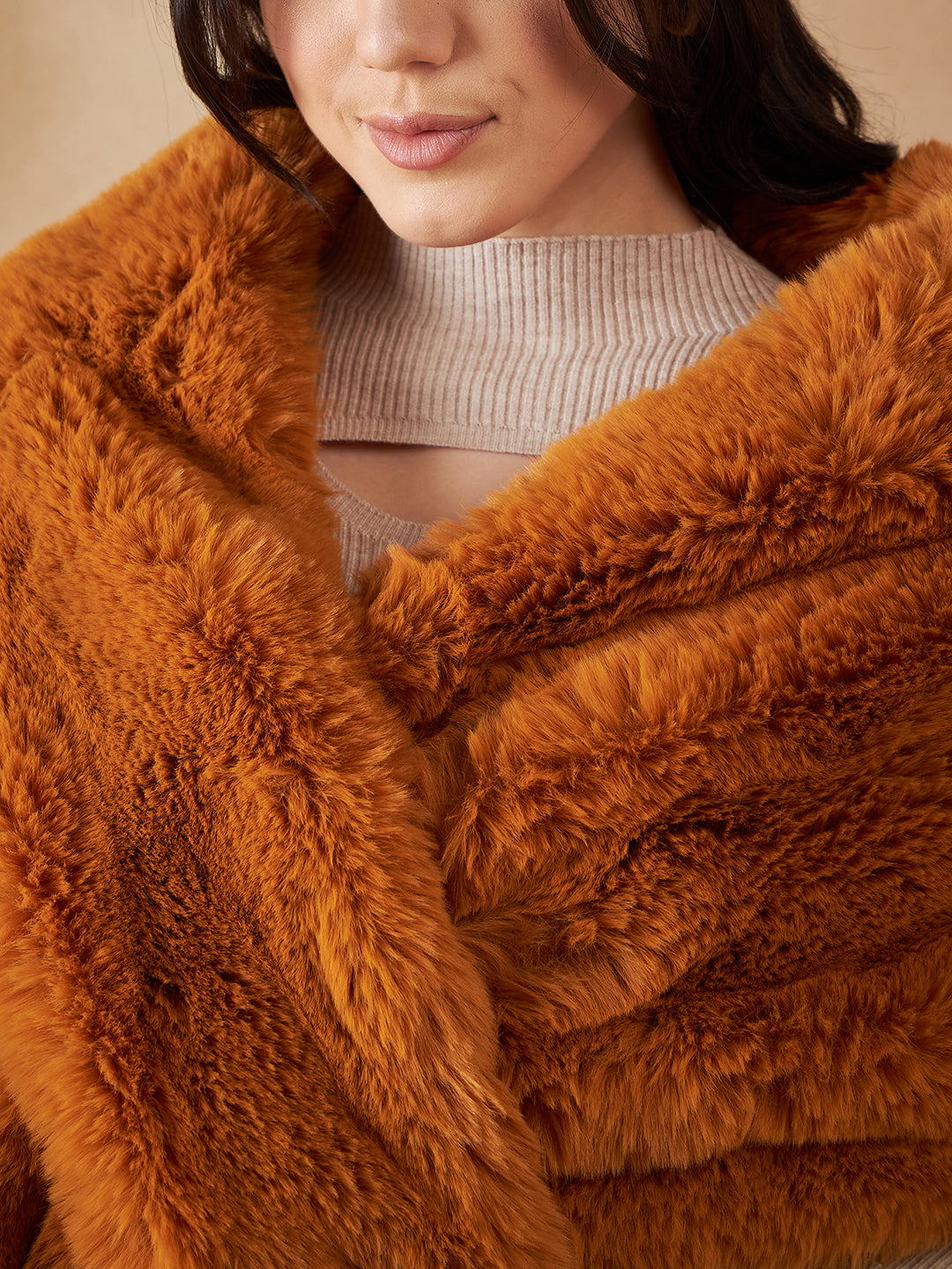 InWeave Women's Carrot Orange Long Faux Fur Cape - Distacart