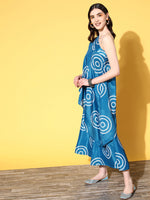 Thumbnail for InWeave Women's Blue Bandhani Motif One Shoulder Palazzo Set - Distacart