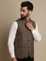 Thumbnail for Even Apparels Men's Brown Mandarin Collar Waistcoat - Distacart