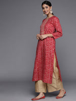 Thumbnail for Varanga Women Maroon Gold Printed Embroidered Kurta - Distacart