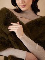 Thumbnail for InWeave Women's Mehandi Green Long Faux Fur Cape - Distacart