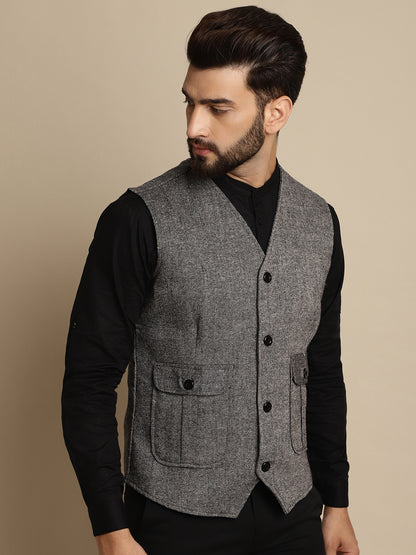 Even Apparels Men's Black Woolen Waistcoat With Patch Pocket - Distacart
