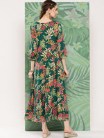 Thumbnail for InWeave Women's Green Tropical Print Gota Long Dress - Distacart