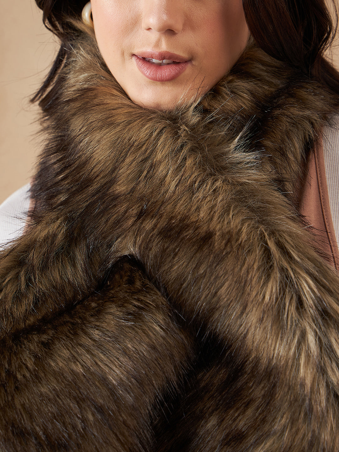 InWeave Women's Beige Print Faux Fur Neck Warmer - Distacart