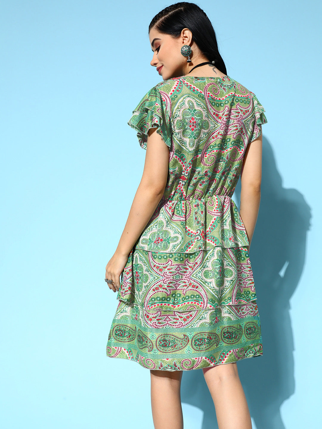 InWeave Women's Soft Green Tiered Short Dress - Distacart