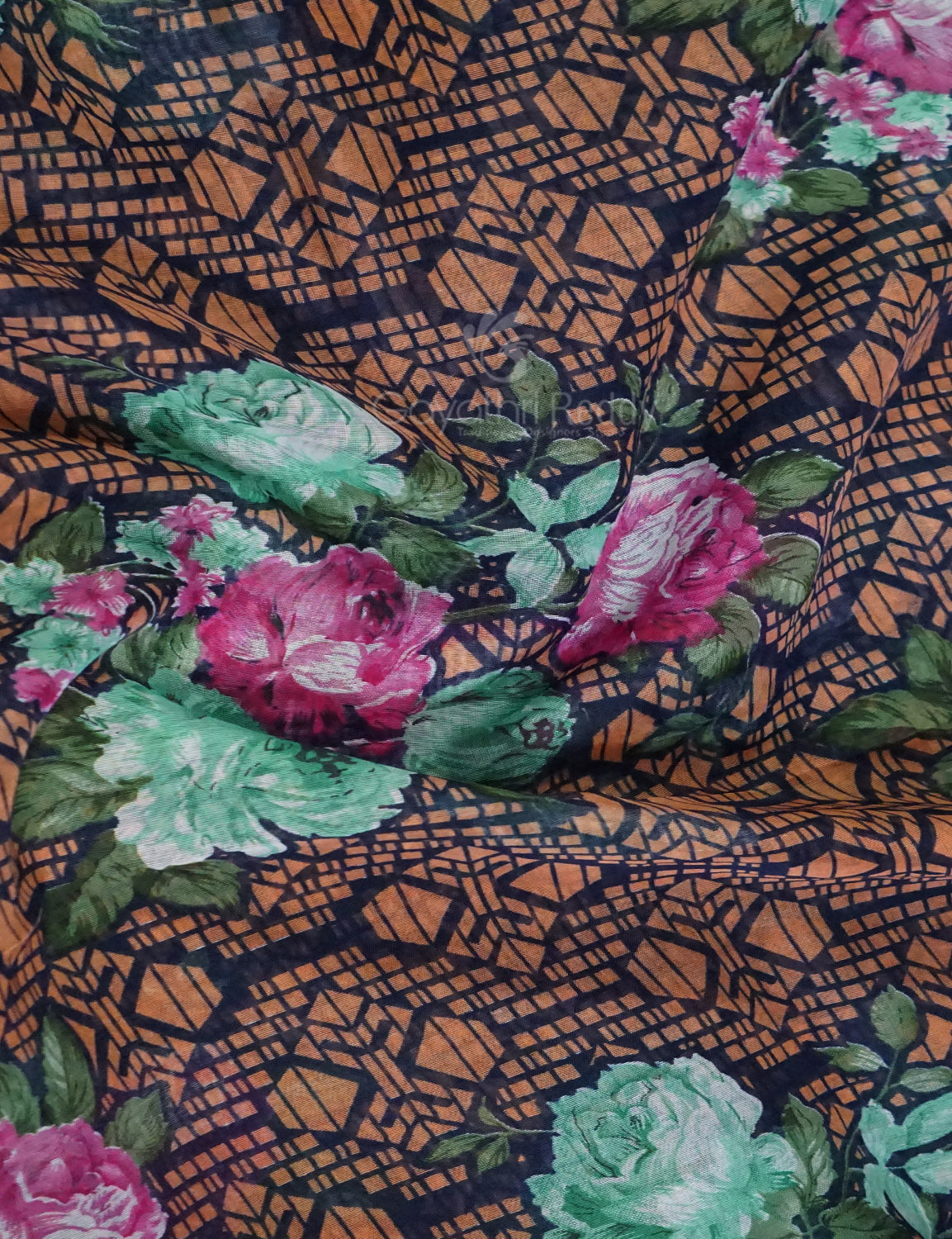 Shades of Navy Blue Colour Floral Design Semi Chanderi Saree By Gayathri Reddy Designer Studio - Distacart