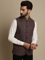 Thumbnail for Even Apparels Men's Brown Mandarin Collar Waistcoat - Distacart