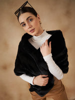 Thumbnail for InWeave Women's Black Long Faux Fur Cape - Distacart
