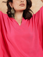 Thumbnail for InWeave Women's Fuchsia Solid Collar Neck Boho Top Bottom Set - Distacart