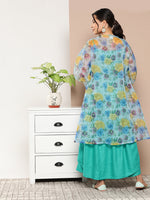 Thumbnail for InWeave Women's Teal Blue Strappy Set With Blue Yellow Floral Cape - Distacart