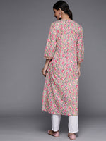 Thumbnail for Varanga Women Taupe & Pink Cotton Floral Print Kurta - Distacart