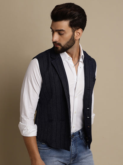 Even Apparels Men's Blue Waistcoat with Notched Lapel - Distacart