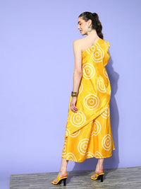 Thumbnail for InWeave Women's Yellow Bandhani Motif One Shoulder Palazzo Set - Distacart