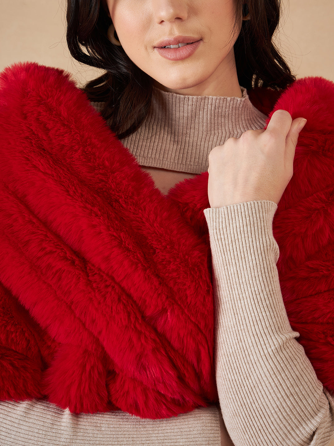 InWeave Women's Cherry Red Long Faux Fur Cape - Distacart
