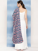 Thumbnail for InWeave Women's White Strappy Set With Navy Pink Lotus Cr Dupatta - Distacart