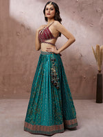 Thumbnail for House of Panchhi Printed Embroidery Teal Georgette Sequin Lehenga Choli - Distacart