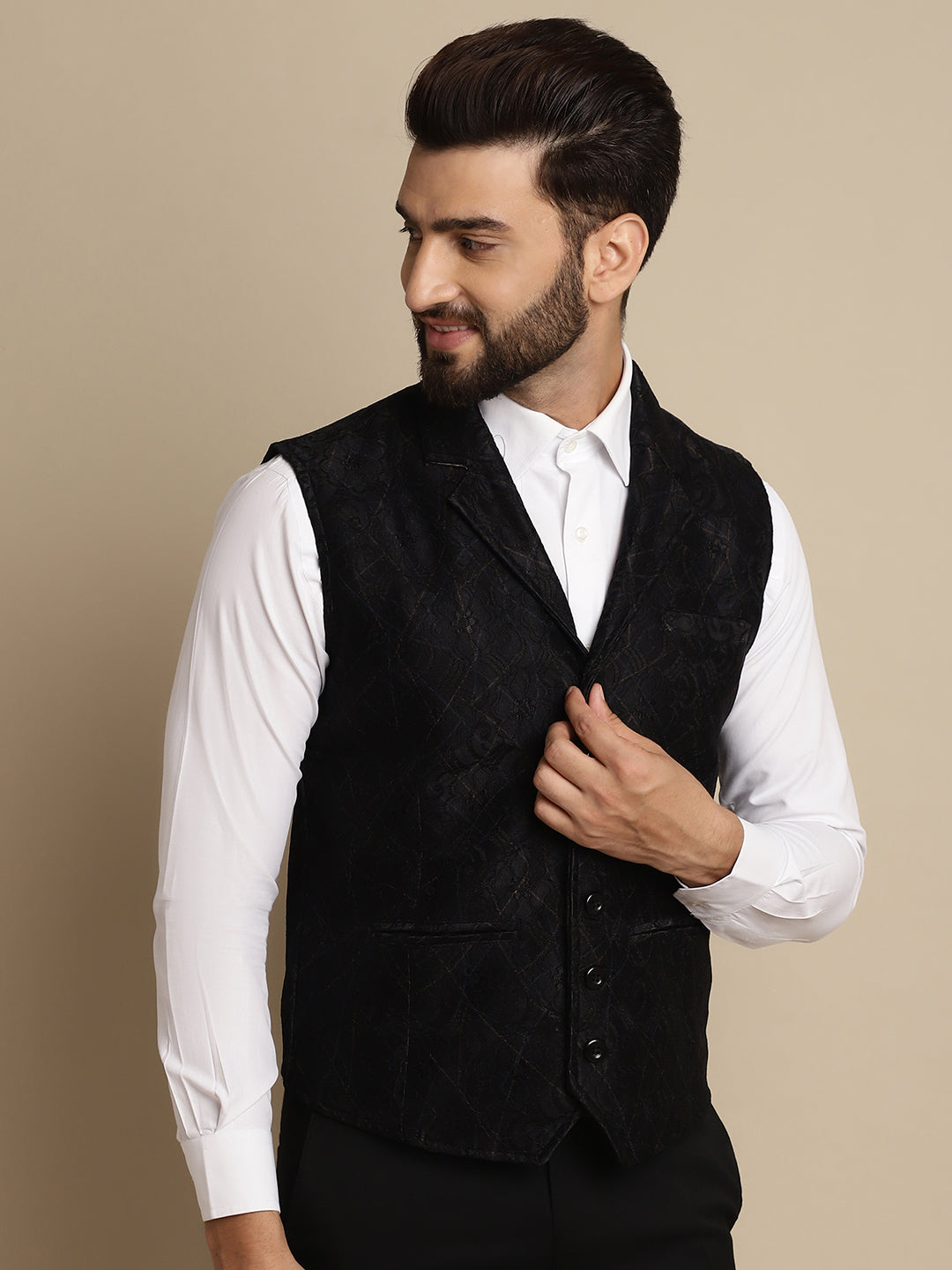 Even Apparels Men's Black Waistcoat with Notched Lapel - Distacart