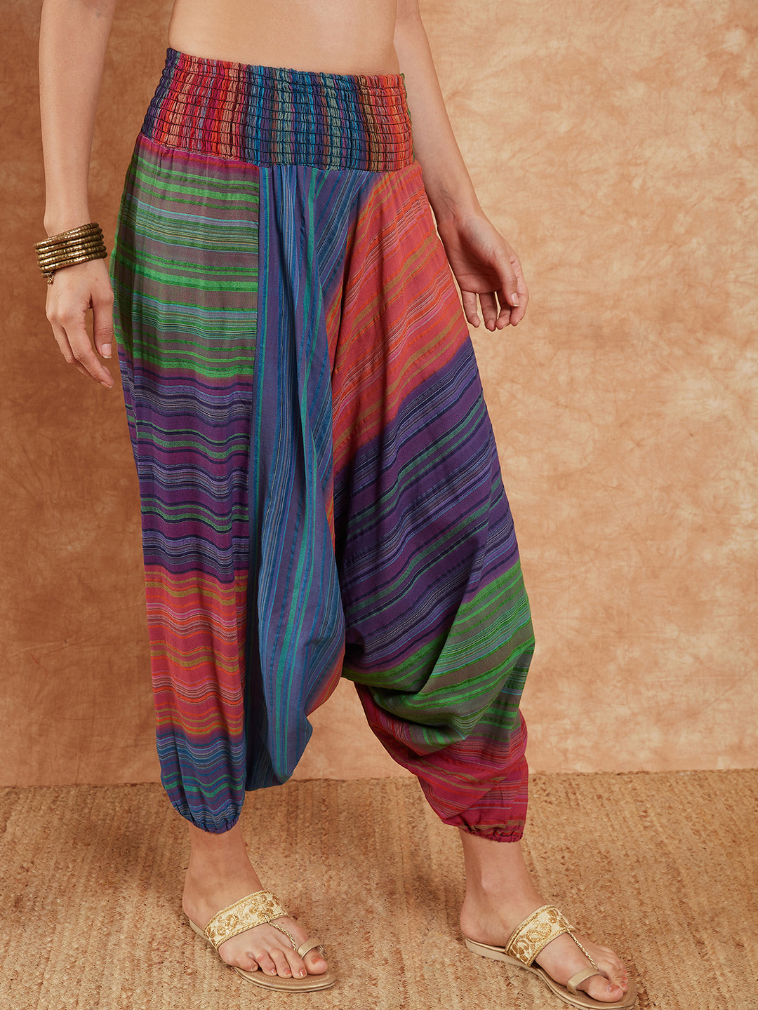 InWeave Women's Blue Multi Colour Harem Pant - Distacart