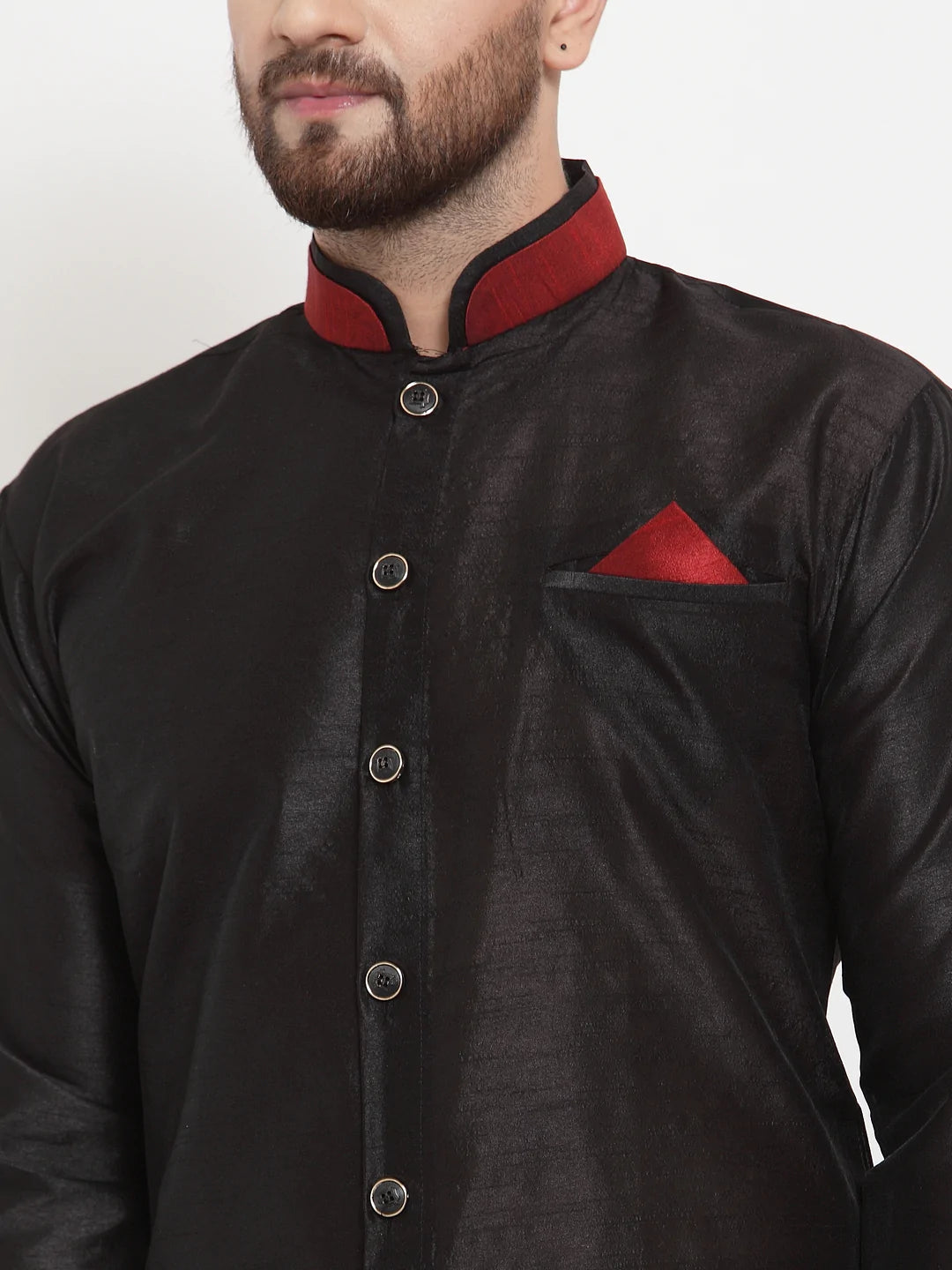 Kalyum Men's Black Solid Kurta with Maroon Churidaar Pyjama Set - Distacart
