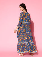 Thumbnail for InWeave Women's Blue Floral Print Dress With Lace - Distacart